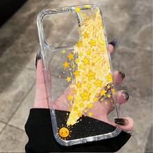 1个时尚春季油画太阳星辰图案TPU透明闪光手机壳，轻薄柔软硅胶材质，防摔防指纹，兼容 17/16/15/14/13/12/11 Pro Max/XR/X/XS Max，送给朋友的绝佳礼物 - 無色 - 查看 1