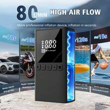 Portable Cordless Electric Air Pump, 150 Pound-Force/Square-Inch Tire Inflator And Lighting Device, Accurate Pressure Lcd Display, Multi-Functional Air Pump, Usb Charging, With Led Lights And Quick Inflate Function, Suitable For Portable Emergency Equipment Such As Bicycles Motorcycle And Car Balls, Great Gift For Dad, Boyfriend, Men (Black) - 均碼 - 查看 8
