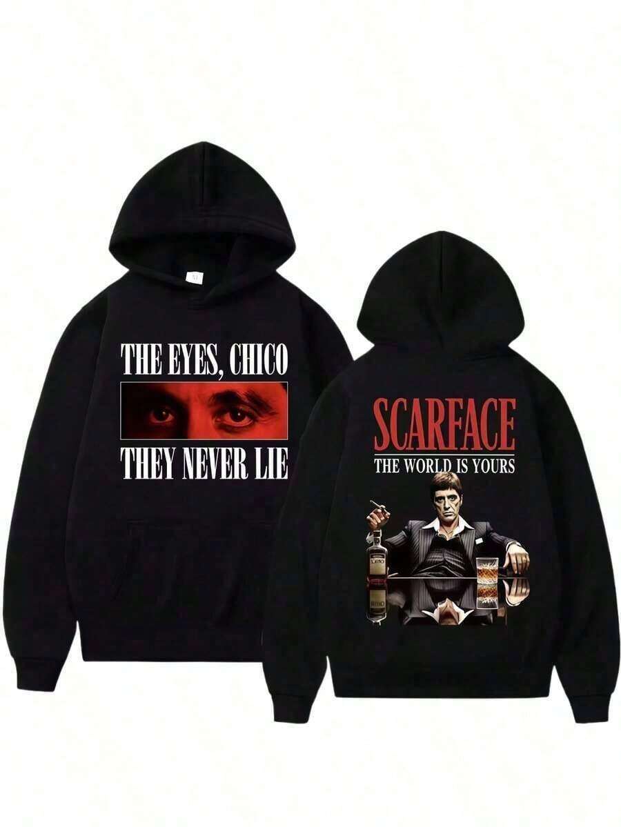 Tony Montana Scarfaces Vintage Style Hoodie World Is Yours Men's Hop Harajuku Hoodie Oversized Fashion Puls Sweatshirts For Women Hoodies For Men Black Hoodie For Women Men's Hoodie Sweatshirts For Men - 黑色 - 查看 1