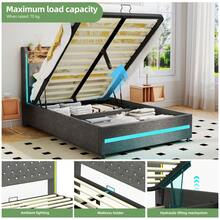 OYAJIA LED Double Size LED Platform Bed Frame OTTOMAN Lift Up Storage Bed Frame And Crystal Button-Tufted Storage Headboard, Soft Modern Fabric Upholstered Bed Frame 4ft6 Double Size, No Box Spring Needed, Easy Assembly, Grey - 灰色 - 查看 3