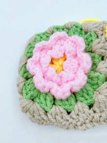 Women's Handmade Crochet Headphone Case Floral Design Drawstring Bag Mini Knitted Storage Pouch For Earbuds And Creative Gift Ideas - 卡其色 - 查看 5