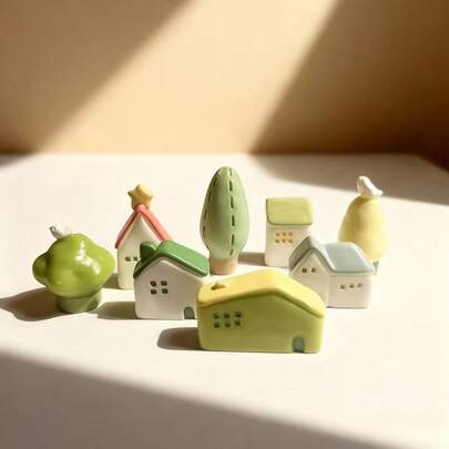 8件套树脂小房子模型/迷你小屋/复古/可爱，适用于娃娃屋、玩具屋、模型屋、迷你花园、仙女花园、苔藓生态瓶、家居装饰、工艺品、模型