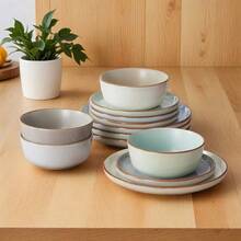 12pcs Modern Stoneware Dinnerware Set Suitable for 4 - Microwave/Dishwasher/ Plates & Bowls with Edges, Stackable Round Plates and Bowls, Service for 4 for Dinner Parties, Daily Use, Holiday Table Settings - Verschiedene - Übersicht 11