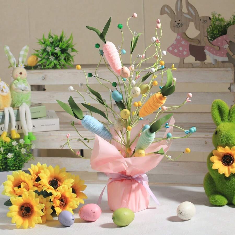 Easter Desktop Artificial Tree Creative Carrots Table Centerpiece For Holiday Spring Party Decoration - 彩色 - 查看 1