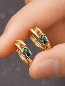 1 paire de magnifiques boucles d'oreilles créoles en zirconium cubique pour femmes, idéales pour le mariage, l'anniversaire, les fiançailles, les fêtes et comme cadeau de la Saint-Valentin - Jaune doré + coloré - Voir 5
