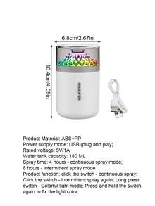 1pc Colorful Aroma Diffuser With Color Changing Light, Portable Plug-In USB Night Light Air Freshener Humidifier, Suitable For Bedroom, Car, Home, Dorm - Multicolor - View 11