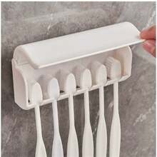 6-Slot Toothbrush Holder With Cover, Self-Adhesive Wall Mount, Suitable For Bathroom, Dorm, And Shower, Holds Up To 6 Toothbrushes, No Power Needed, Great Accessory - Multicolor - View 3