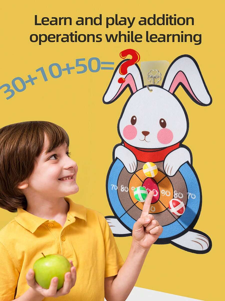 Easter Bunny Kids Sticky Ball Target Set, Cute Cartoon Fabric Throwing Target With 3 Sticky Balls + 1 Hook, Family Party Interactive Game Props, Easter Gift