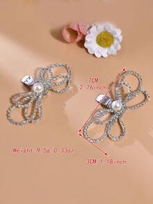 1pc Handmade Woven High Heel Shoe Decor, Pearl & Rhinestone Alloy Leaf Bride Wedding Shoe Clip HX08 - Silver - View 7