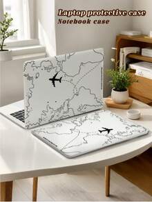 1 Piece, Minimalist Map And Airplane Design | Frosted Acrylic Ultra-Thin Laptop Case | Compatible With Air13 2025/Pro16 M3 M2 | Fingerprint-Resistant, Shockproof, And Heat-Dissipating | An Essential Protective Case For Office And Study Use.