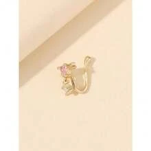 1pc Gold Rhinestone Flower U-Shaped Nose Clip, Piercing-Free Nose Ring For Women, Daily Wear - 金-1 - 查看 5