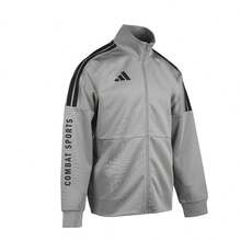 Adidas 阿迪达斯宽松训练夹克，舒适男士户外/室内健身夹克，适合高尔夫和春季穿着 - 灰色 - 查看 1