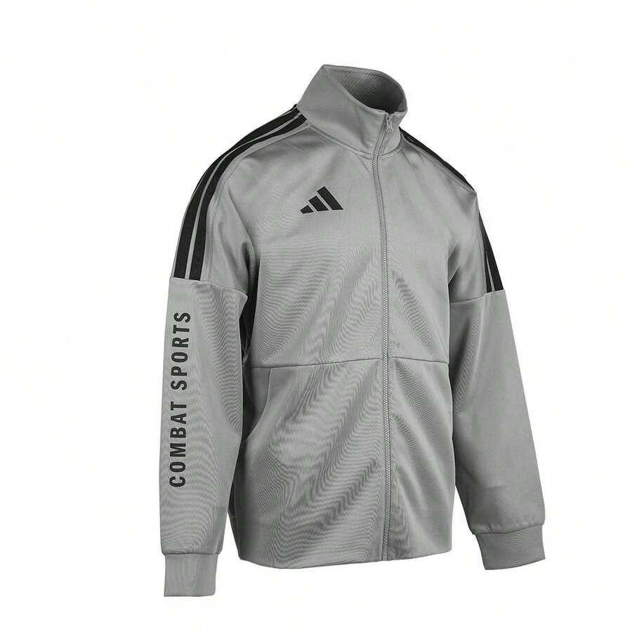 Adidas 阿迪达斯宽松训练夹克,舒适男士户外/室内健身夹克,适合高尔夫和春季穿着 - 灰色 - 查看 1
