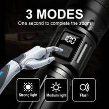 High Power Handheld Led Flashlights Portable Outdoor Camping 3 Lighting Modes Aluminum Alloy Zoomable Light Waterproof Torch - Black - View 6