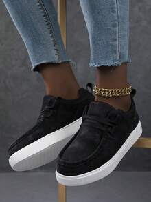 Sepatu Loafer Wanita Warna Polos, Sepatu Kasual Datar yang Nyaman, Mudah Dipakai, Cocok untuk Semua Musim - Hitam - View 5