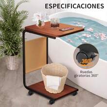 ASDF-Mesa Auxiliar Sala con Ruedas Mesa para Cama de Noche 2 Niveles en Forma de C Mesitas para Sala con Estructura de Metal Dormitorio Trabajar Desde Casa para Estudiar Salón - nogalnegroenmarcado - Ver 5