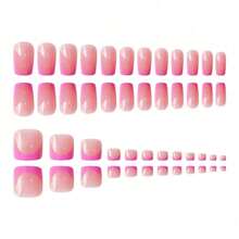 Square Hand And Foot Combination French Pink Stroke Wearing Armor Solid Color Nail Piece - 伊扎索-1186 - 查看 2