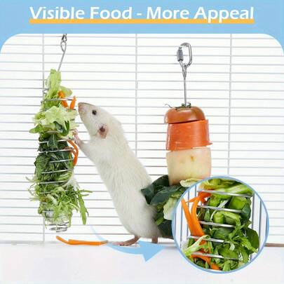 2件套鹦鹉悬挂式喂食器套装，不锈钢蔬菜篮悬挂式喂食器用品食物托盘配件