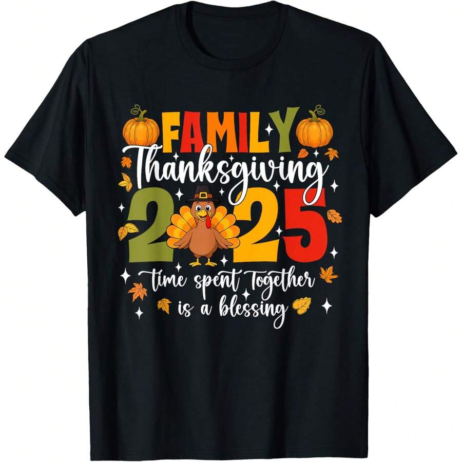 Family Thanksgiving 2025 Thanksgiving Crew Turkey Matching T-Shirt - Black - View 1