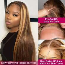 200% Plus Density 13X4 Lace Front Wigs And 5*5 Lace Closure Wig Put And Go Glueless Wig 32 Inch HD Bone Straight HD Lace Wigs Natural Swiss Pre Plucked Transparent Lace 4/27 Honey Blonde Color Human Blended Hair Wigs With Baby Hair High Temperature Resistant Fiber Wig For Women - SP4/27 - View 3