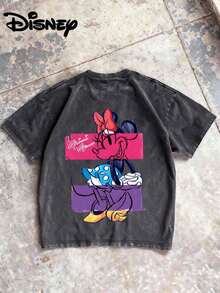 Disney UNIHLO   Mickey   Printed Summer Heavyweight Retro Washed Street Fashion Casual T-Shirt - Black - View 3