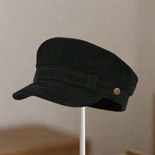 Vintage Octagonal Beret Hat Stylish Metal Belt Decorated Newsboy Cap Suede Captain Sailor Hat Outdoor Daily Use - 紅色 - 查看 4