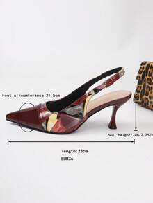 Giày sandal cao gót mũi nhọn phối họa tiết màu đỏ tía mới năm 2026, thanh lịch, phù hợp cho công sở đi làm, hẹn hò và dự tiệc. - Đỏ - Xem 9