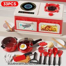 76 piezas Juego de cocina de juguete para niños, apto para niños y niñas, incluye mini estufa, arrocera, frutas, cuchara de revolver, wok, tabla de cortar y utensilios de cocina de simulación musical - Multicolor - Ver 3