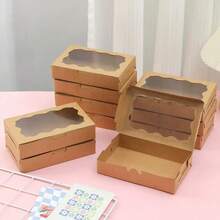 10/20个/1个装 - 带透明窗口的饼干糕点盒，尺寸：7 x 4.3 x 1.5 英寸，牛皮纸材质，高档烘焙食品礼盒，适用于甜点、婚礼、派对、圣诞节、生日等场合（粉色） - 彩色 - 查看 2