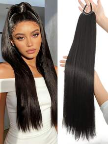 18-32 Inch Ponytail Wig, Multi-Functional Elastic Band Black Ponytail, Long Straight DIY Wrap-Around Ponytail, Soft & Natural Synthetic Ponytail - Multicolor - View 54