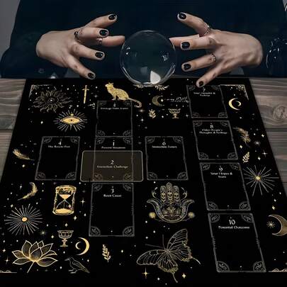 1 stycke mystisk astrologisk tarotkorts altarduk - bordsunderlägg med konstellationssymbol, lämplig för tarotkortspådom, handvävd andlig dekorativ gåva, lämplig för tarotkortsentusiaster och meditationsrymdarrangemang, mystisk design, slitstark bordsduk, utsökt hantverk