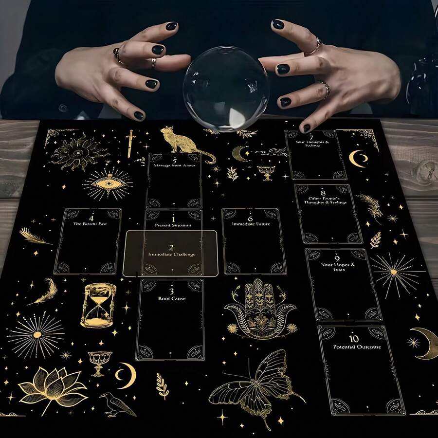 1 件神秘占星塔罗牌祭坛布 - 星座符号桌垫，适用于塔罗牌占卜，手工编织的灵性装饰礼品，适合塔罗牌爱好者和冥想空间布置，神秘设计，耐用桌布，精湛工艺 - 黑色 - 查看 1