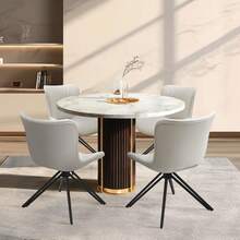 Dining Chairs Set Of 4, 360° Swivel Upholstered Mid-Century Modern Kitchen Dining Room Chairs, Armless Faux Leather Accent Side Chair With Padded Back, Metal Legs For Living Room Bedrooms White - 白色 - 查看 6