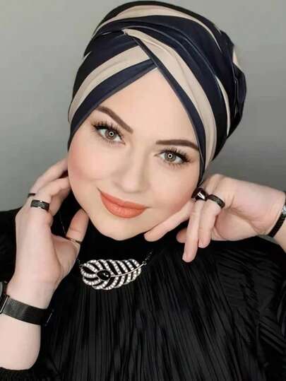 1 pieza Pañuelo de cabeza con estampado de rayas y forro