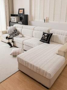 1pc Plush Bohemian Sofa Slipcover, High-End Anti-Slip Living Room Couch Cover Cushion, Machine/Hand Washable, Pet Friendly, Suitable For All Seasons, Home, Kitchen, Bedroom, Office Use - Beige - View 3