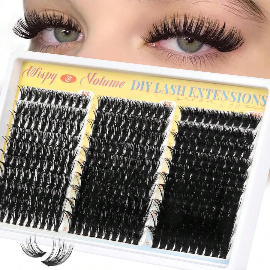 Fluffy Volume Lash Clusters: 300Pcs DIY Individual Eyelashes, 10-18mm D Curl Wispy Extensions (Feather Weave) - Dệt lông vũ - Xem 1