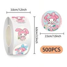1卷/500张 日本卡通人物粉色兔子贴纸 卷贴纸 奖励账户贴纸 材质封条胶带，节日礼物，可爱又实惠，营造惊喜感，送朋友的礼物（随机风格） - 彩色 - 查看 4