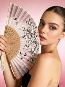 1 Stück vintage handgefertigter Bambus Faltfächer mit Quaste - elegantes Geschenk für Frauen, Hochzeitsfavors, traditioneller chinesischer Kostümfächer - Verschiedenfarbig - Übersicht 4