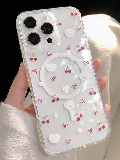 1个INS笑脸雏菊卡通樱桃小狗磁吸手机壳，适用于 17/16 Pro Max/16/11/12/13/14/15/17 Pro Max/13 Pro/16 Plus，支持Magsafe磁吸保护套