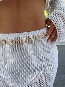 1pc Women's New Ellipse Metal Waist Chain, Fashion Versatile Body Jewelry Accessory Dresses - Bạc - Xem 2