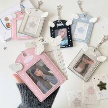 Angel-Themed Multi-Color Card Holder, Featuring Wing & Star Elements, Adorable Star-Shaped ID Badge Holder, Keychain Card Pouch For Students - Multicolor - View 8