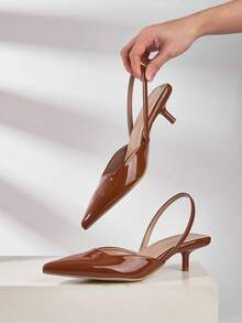 Giày cao gót nữ thời trang mới năm 2024 với quai hậu thanh lịch (phần trên cắt không đối xứng) - màu nâu - Xem 2