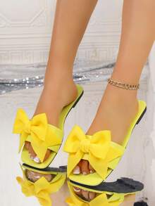 Plus Size Women Plastic Open Toe Comfortable Bow Decor Breathable Casual Slippers, Suitable For Home, Date, Vacation, Beach, Ideal Gift For Valentine's Day, Women's Day, Back To School Season - Yellow - View 5