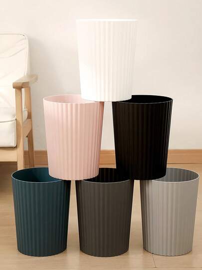 Plastic Trash Can Waterproof Striped Trash Bin For Storing Fruit Peel Paper Scraps Waste Basket Garbage Storage Bucket For Women Men For Offices Dorm Bedrooms Living Rooms Waste Container Bathroom Kitchen Accessory Home Decor Essentials Room Decor