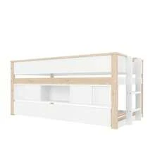 Single Bed, Dimensions 90x200 Cm, With Extendable Bed, Bunk Beds, Several Storage Compartments, Without Mattress, White + Natural Colour. - White - View 9