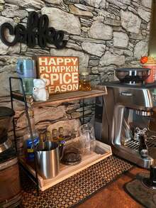 2-Tier Wooden Desktop Coffee Table Storage Rack, Suitable For Coffee Bar Accessories, Spice Storage, Kitchen, Home, Office - Brown, Kitchen Storage, Room Decor, Suitable For Kitchen, Dining Room, Party, Camping, Gathering, Gift For Friends And Family