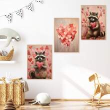1幅帆布墙画 - 浣熊 | 情人节墙画，粉色情人节装饰，可爱浣熊礼物，俏皮爱心图案，心形绘画可打印模板 | 爱心礼物，艺术印刷品，迷人房间装饰，儿童房装饰 - 婴儿用品_ 带框婴儿房墙画，完美适用于游戏室装饰、婴儿房装饰、育儿室装饰、幼儿园装饰、男孩房装饰、女孩卧室装饰 - 彩色 - 查看 5