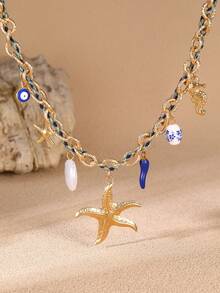 1件 女孩花朵、珍珠、海星沙滩/海洋主题珍珠海星吊坠项链 - 彩色 - 查看 4