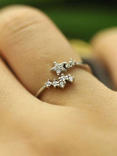 1 pieza Anillo abierto de metal con forma de estrella elegante de color plateado, accesorio de moda para uso diario, fiesta, cumpleaños, Año Nuevo, Eid, regalo de joyería nueva para 2026