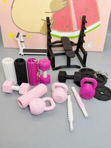 1:12 比例迷你运动器材，泡沫轴、按摩棒、壶铃、哑铃、杠铃片，瑜伽和普拉提健身工作室迷你配件，娃娃屋装饰，背包钥匙扣挂件，节日小礼物 - 彩色 - 查看 2